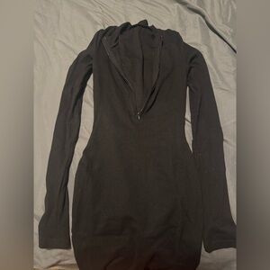 Black Long Sleeve Zip-Up Dress